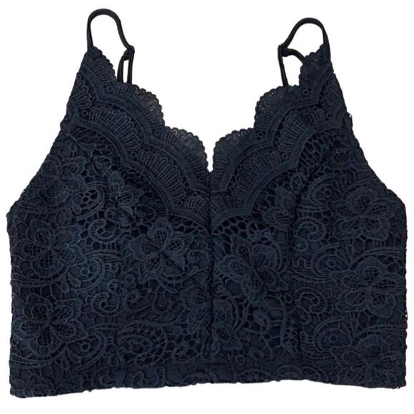 Vintage black lace‎ Cami crochet crop top tank Paper Crane Size Small - Picture 2 of 11